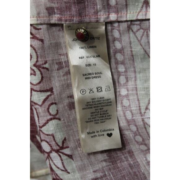 JOHANNA ORTIZ Sz 10 Sacred Soul Midi Dress Linen Midi Tie Front - Picture 4 of 16